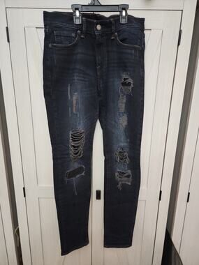 & Denim (H&M) Skinny Coupe Moulante Jeans Size 6 (28/30) Ripped Denim Blue